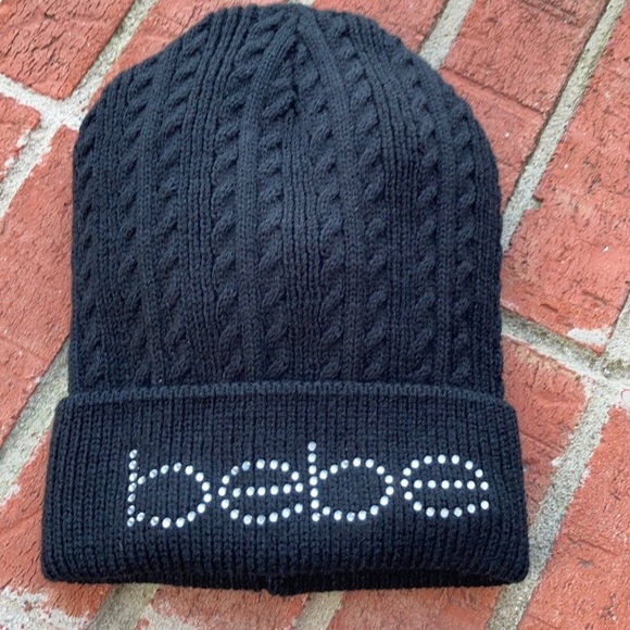 Nice 🩷 New With Tags!! Bebe Beanie Hat! Black! Rhinestones Bling - Picture 8 of 8